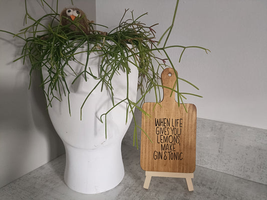 When life gives you lemons make gin and tonic, decorative board with display easel