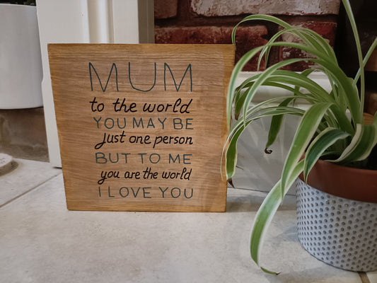 Mum to the world you may be just one person but to me you are the world I love you